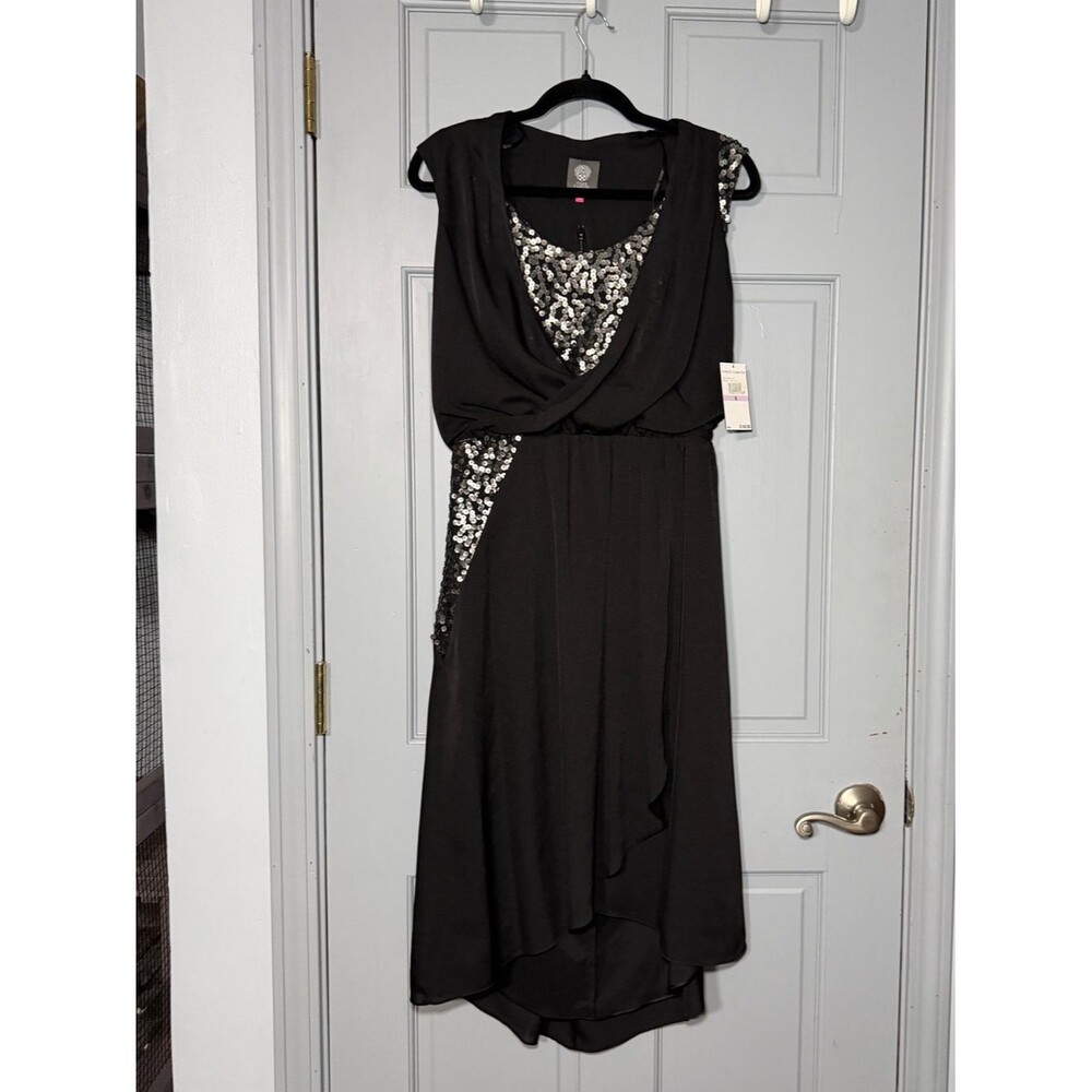 Vince Camuto Black High-Low Dress with Silver Sequin Accents